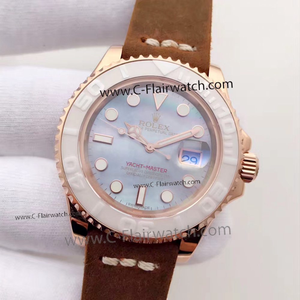 Copy Rolex Yacht-master Blue MOP Face Watch Rose Gold